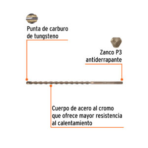 Broca para concreto de 3/8 x 12', TRUPER - Imagen 3