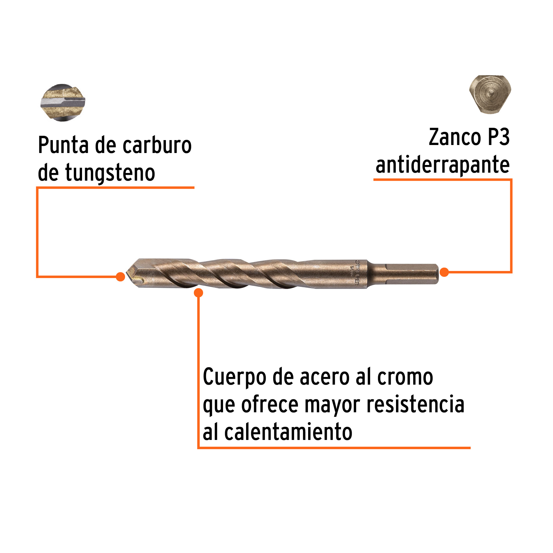 Broca para concreto de 5/8 x 6', TRUPER - Imagen 3