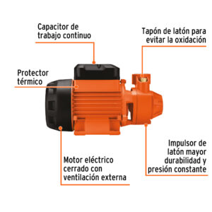 Bomba periférica 1/2HP, altura máx 45m, uso agrícola, EXPERT - Imagen 3
