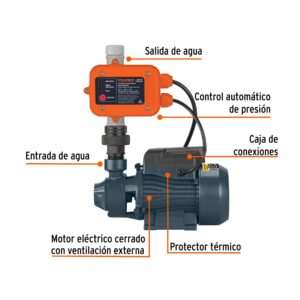 Bomba periférica 1/2HP, control auto, uso agrícola, TRUPER - Imagen 3
