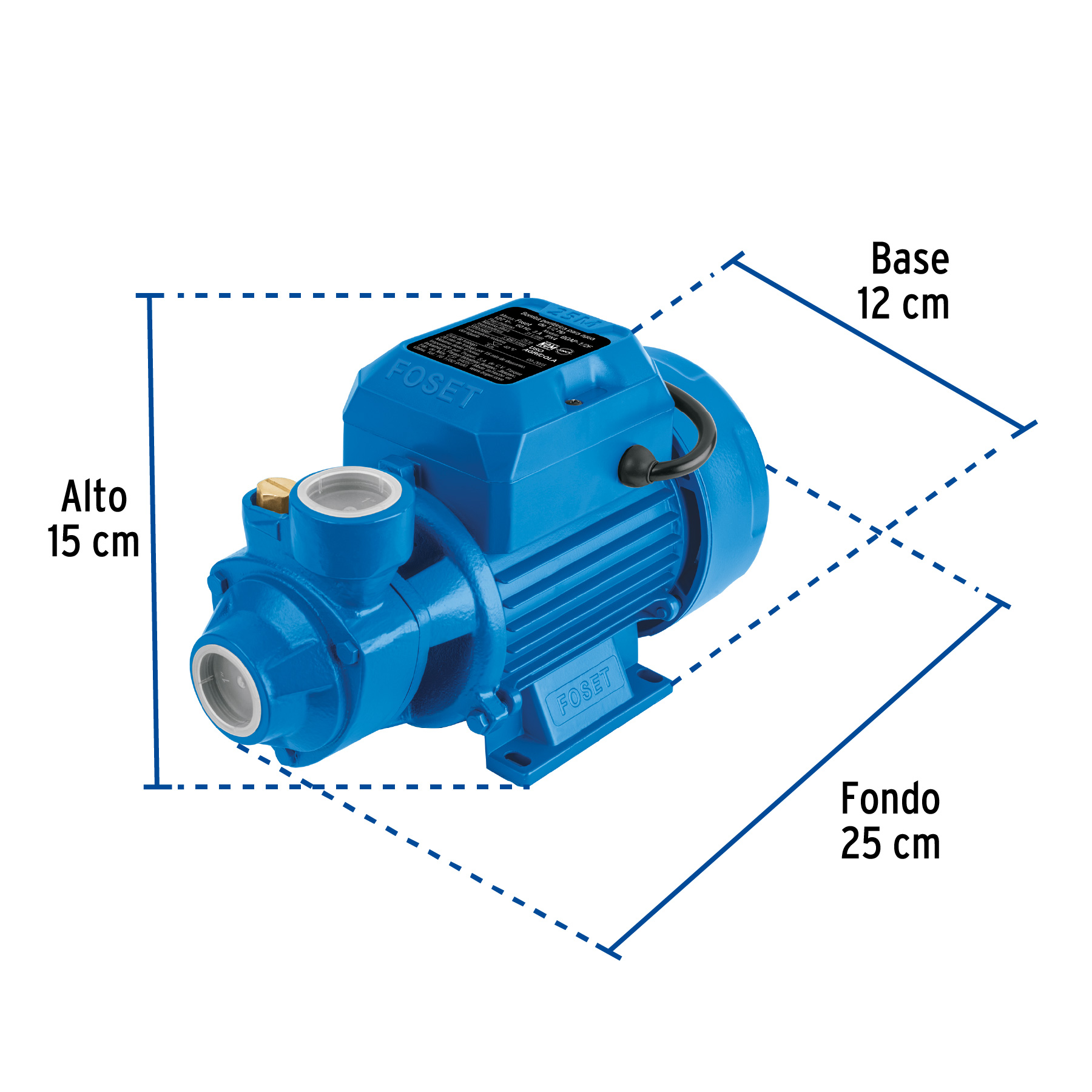 Bomba periférica 1/2HP, altura máx 25m, uso agrícola, FOSET - Imagen 5