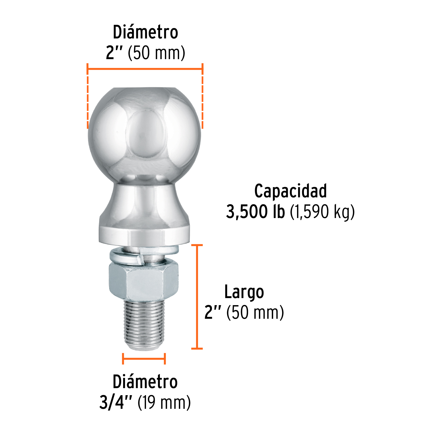 Bola de arrastre para remolque, 2', 3,500 lb, TRUPER - Imagen 5
