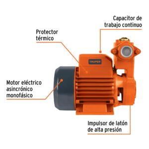 Bomba periférica autocebante 3/4HP, uso agrícola, TRUPER - Imagen 4