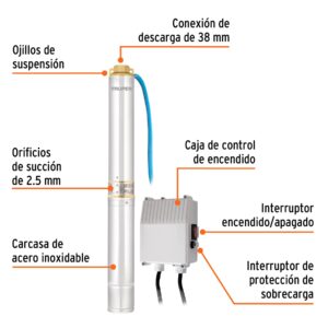 Bomba sumergible tipo bala 4', 1-1/2HP, uso agrícola, TRUPER - Imagen 3