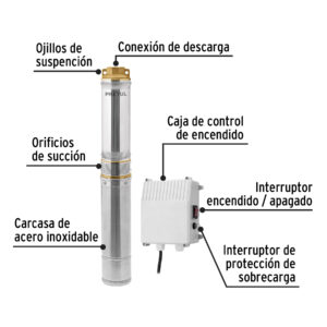 Bomba sumergible tipo bala 4', 1HP, uso agrícola, PRETUL - Imagen 3