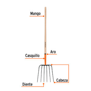 Bieldo para paja, 6 dientes, mango largo 48', TRUPER - Imagen 3