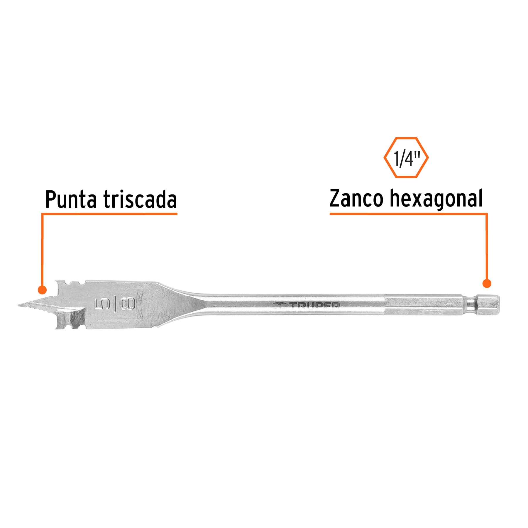 Broca plana de manita 5/8' para madera, TRUPER - Imagen 3