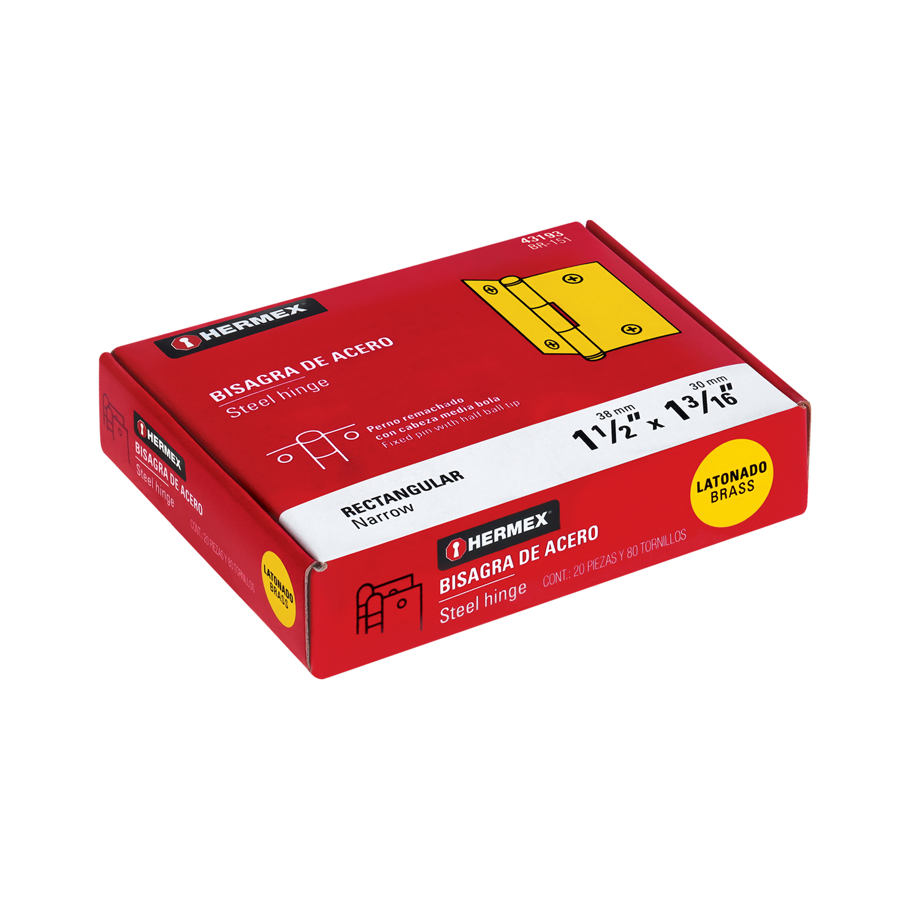 Bisagra rectangular 1-1/2' acero latonado, HERMEX - Imagen 5