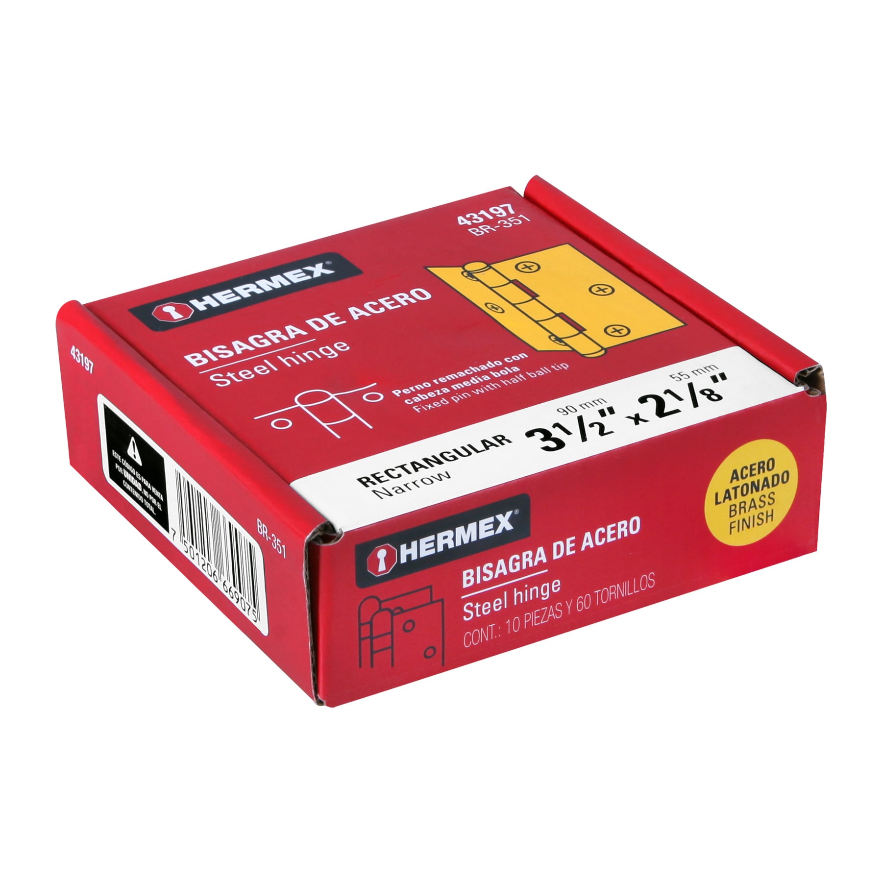 Bisagra rectangular 3-1/2' acero latonado, HERMEX - Imagen 5