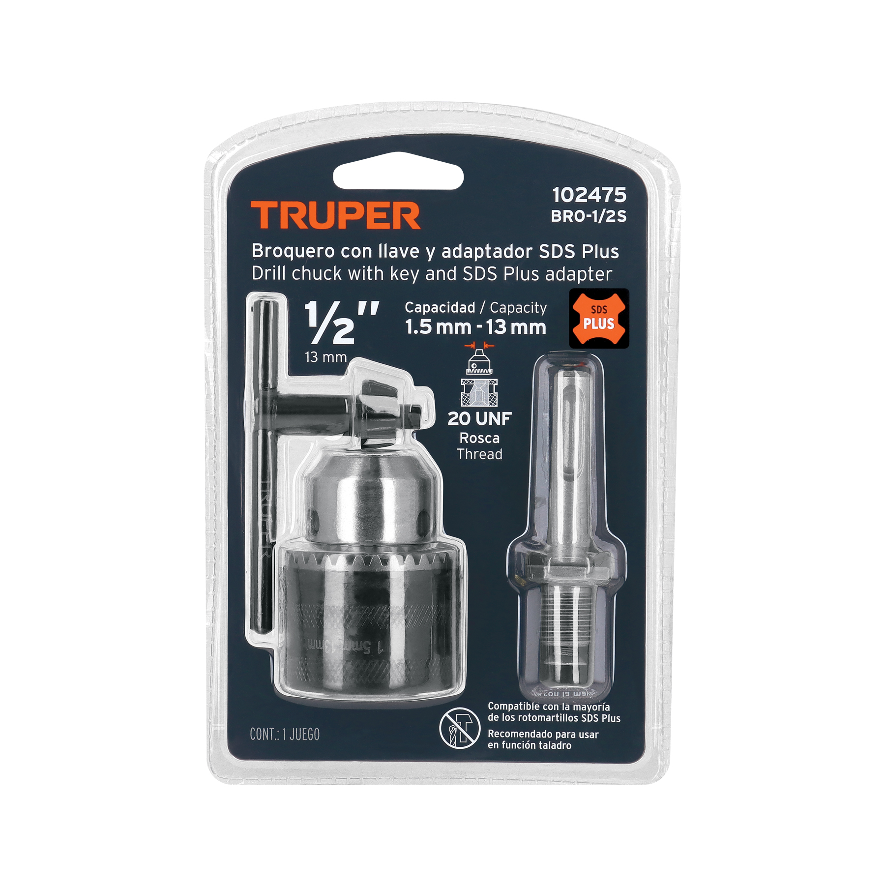 Broquero 1/2' con llave y adaptador SDS Plus, TRUPER - Imagen 4