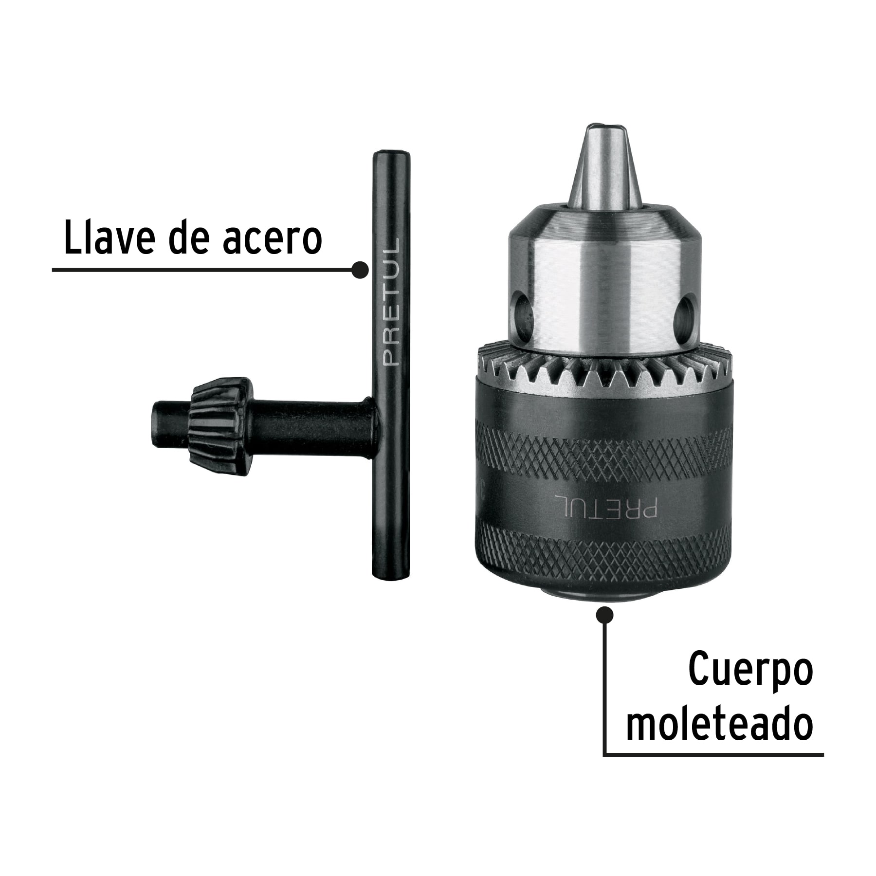 Broquero 3/8' con llave, cuerpo moleteado, PRETUL - Imagen 3