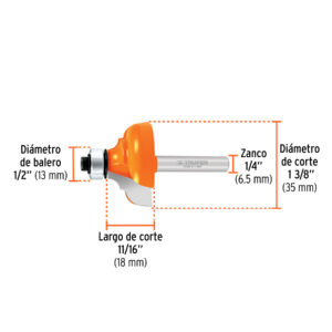 Broca para router, clásica, 1-3/8' con balero, TRUPER - Imagen 4