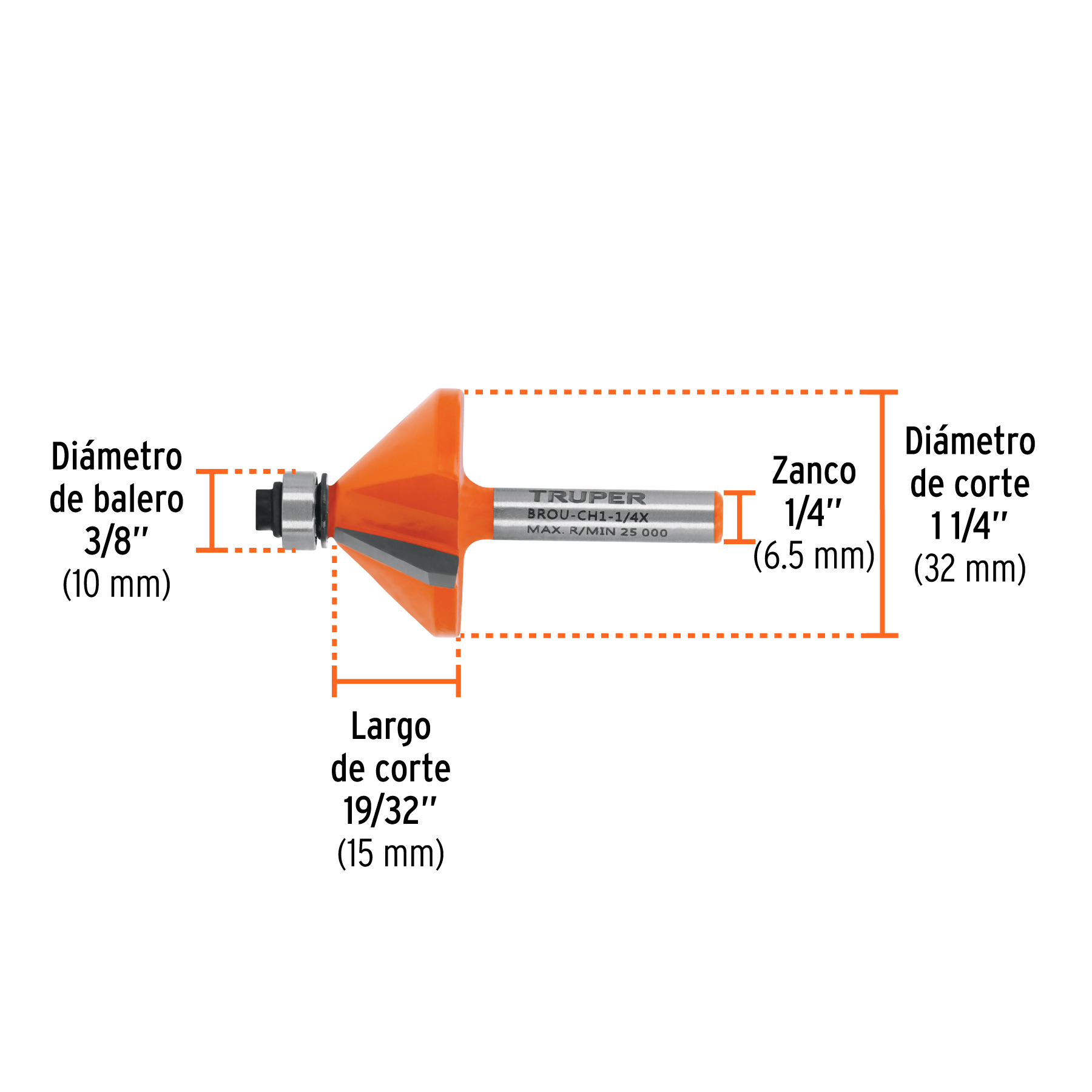 Broca para router, chaflán, 1-1/4' con balero, TRUPER - Imagen 4