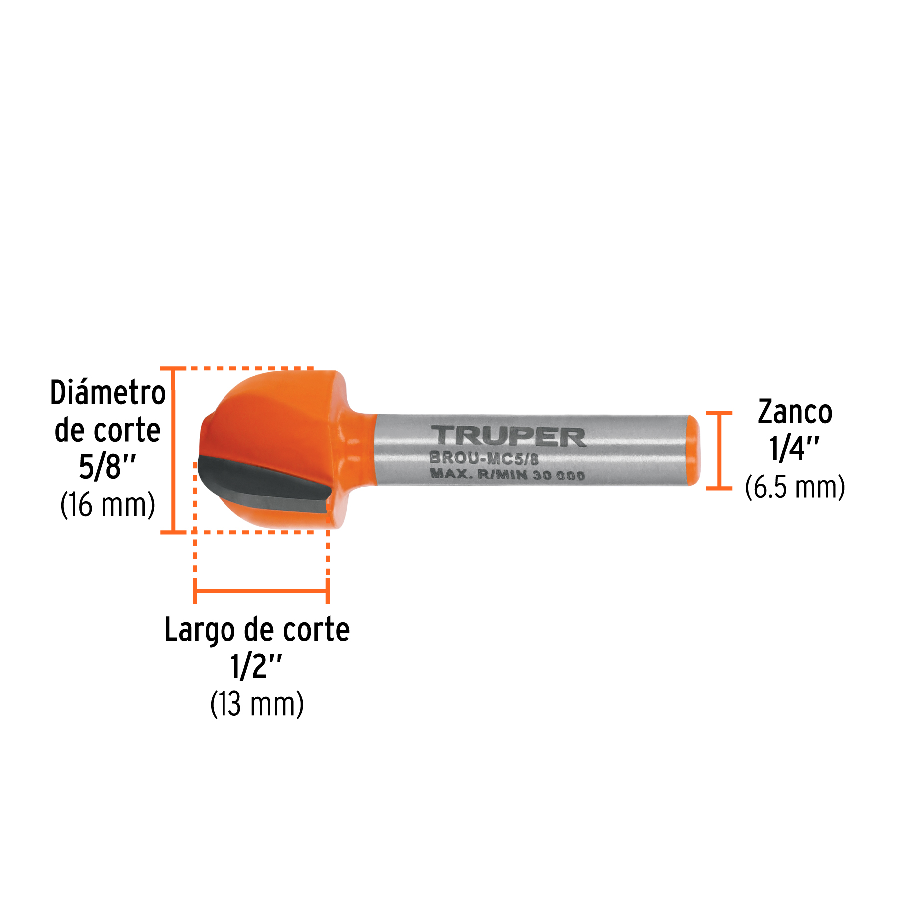 Broca para router, media caña, 5/8', TRUPER - Imagen 4