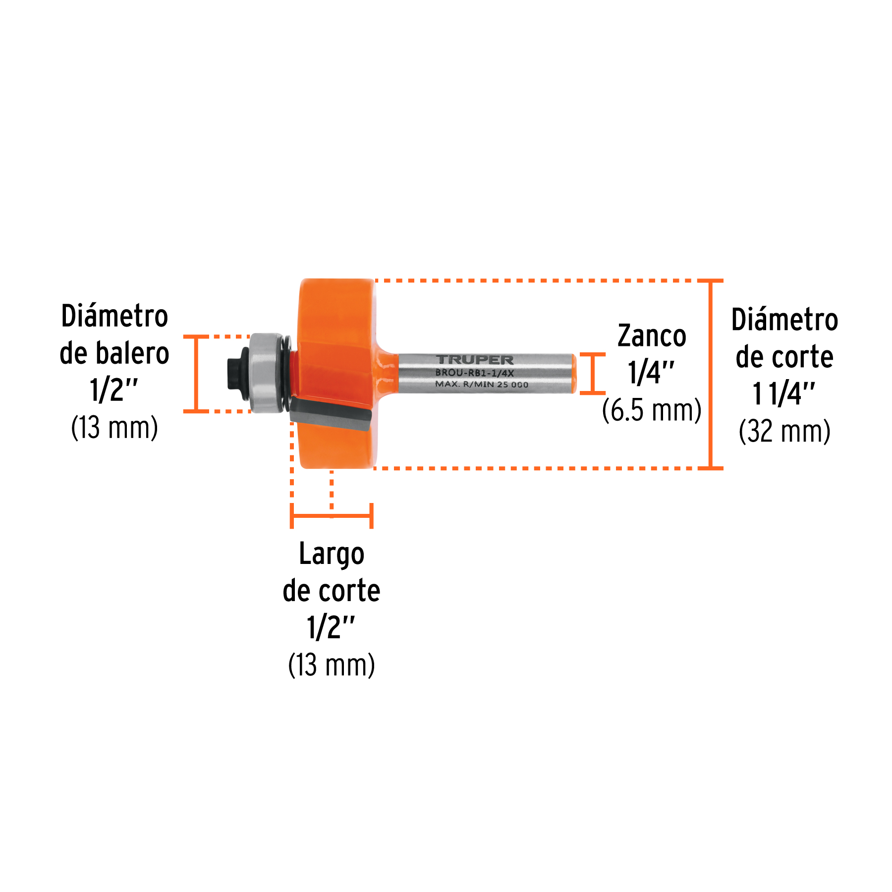 Broca para router, rebajado, 1-1/4' con balero, TRUPER - Imagen 4