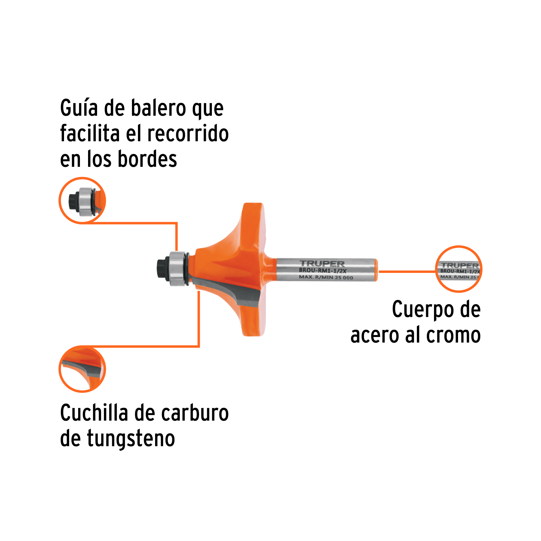 Broca para router, redondeado con moldura, 1-1/2' con balero - Imagen 3