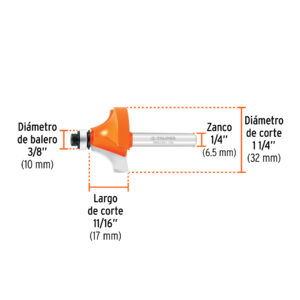 Broca para router, redondeado con moldura, 1-1/4' con balero - Imagen 4