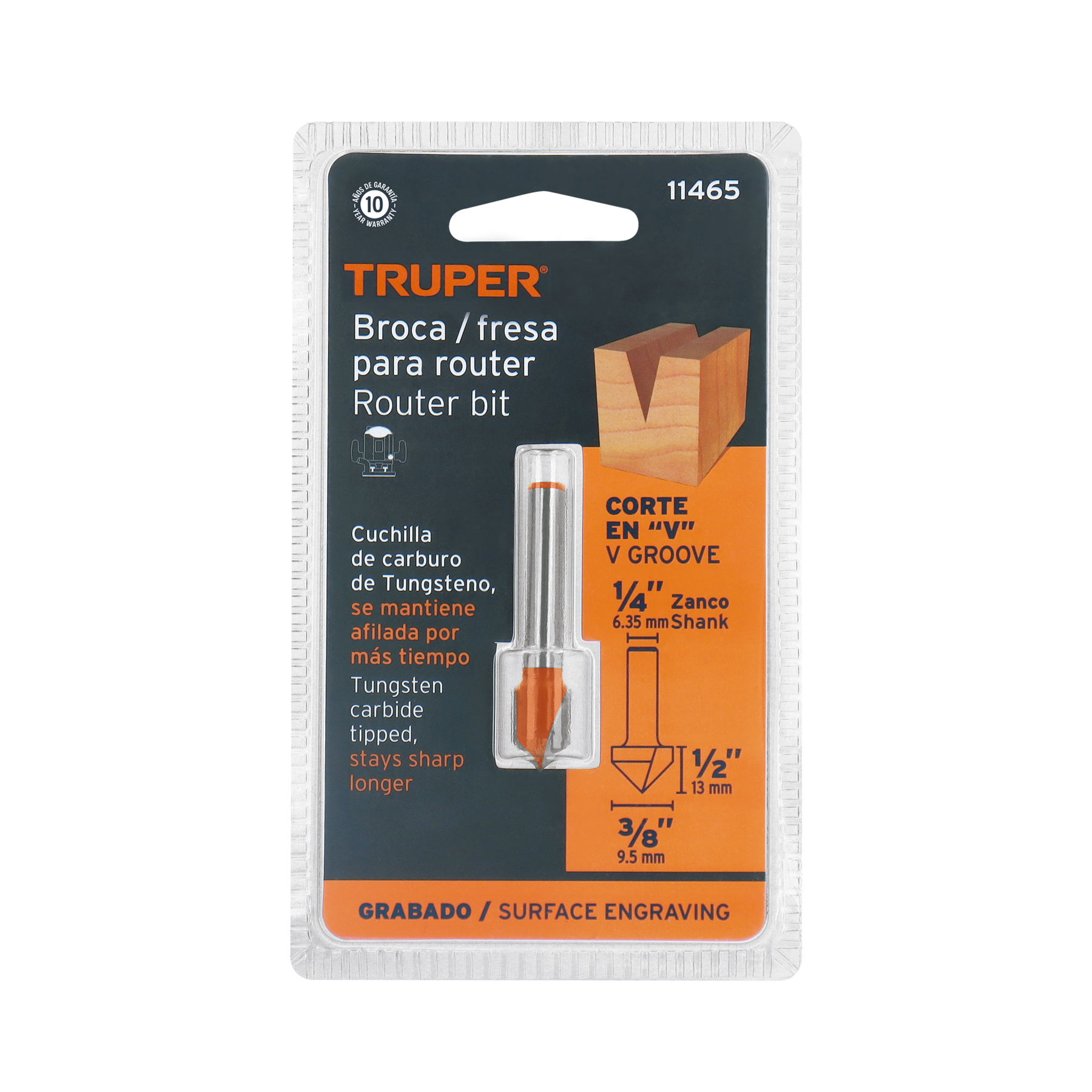 Broca para router, corte en 'V', 3/8', TRUPER - Imagen 5