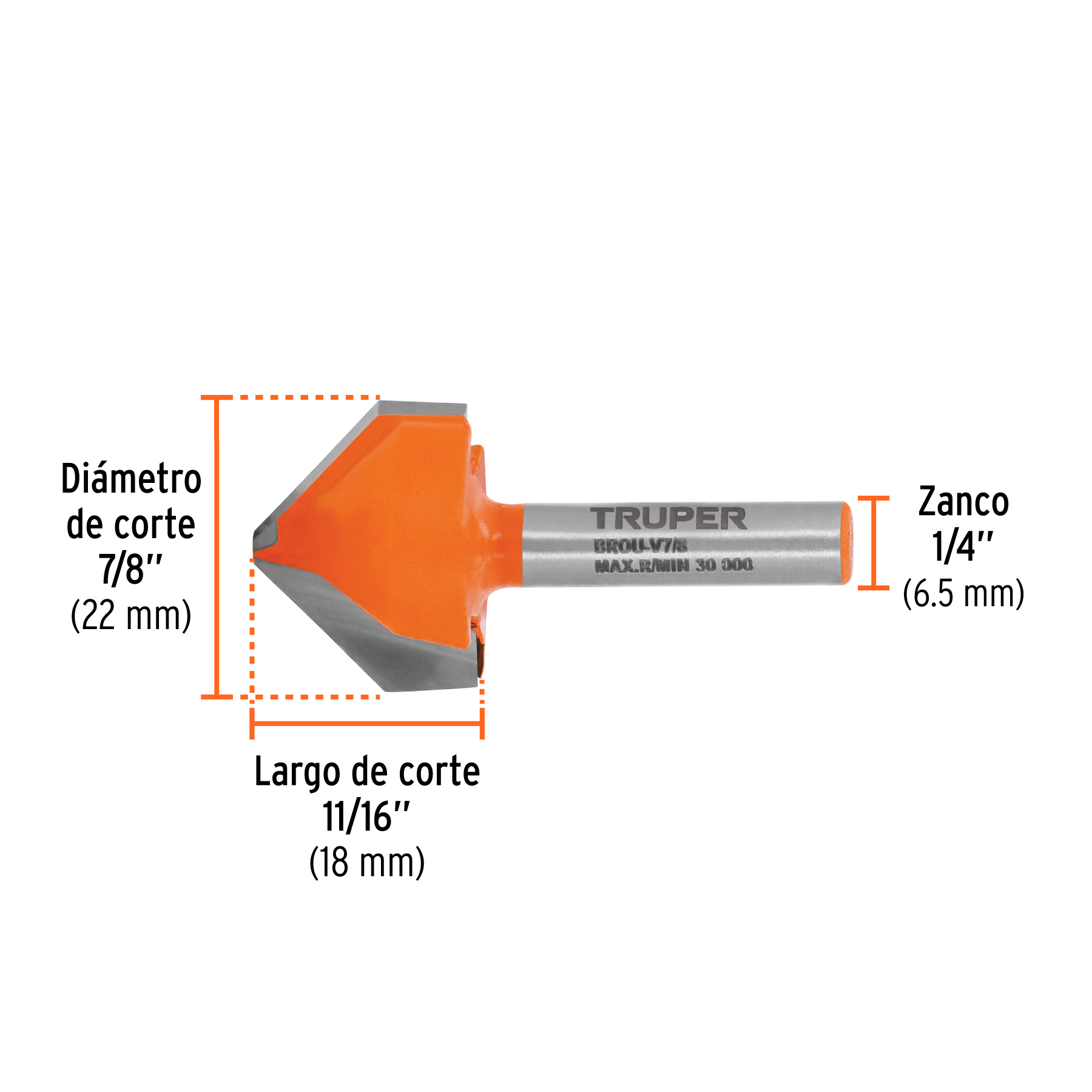 Broca para router, corte en 'V', 7/8', TRUPER - Imagen 4