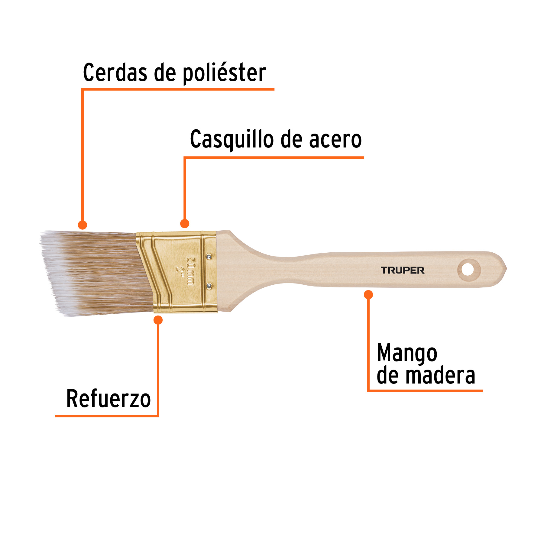 Brocha cerdas sintéticas 2' corte angular, mango de madera - Imagen 3