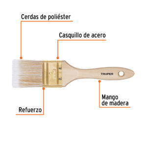 Brocha cerdas sintéticas 2' corte recto, mango de madera - Imagen 3