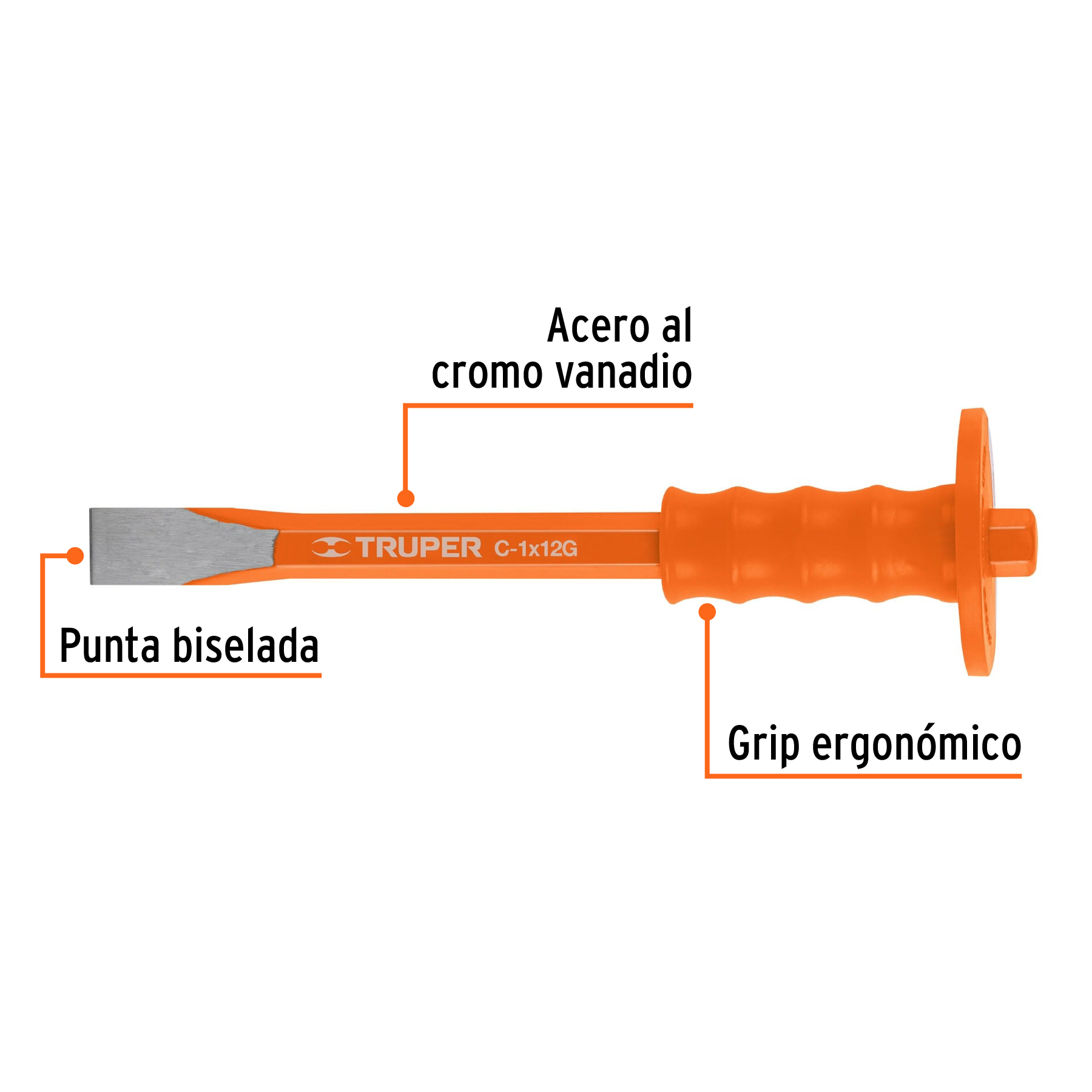 Cincel de corte frío 1 X 12' con grip, TRUPER - Imagen 3