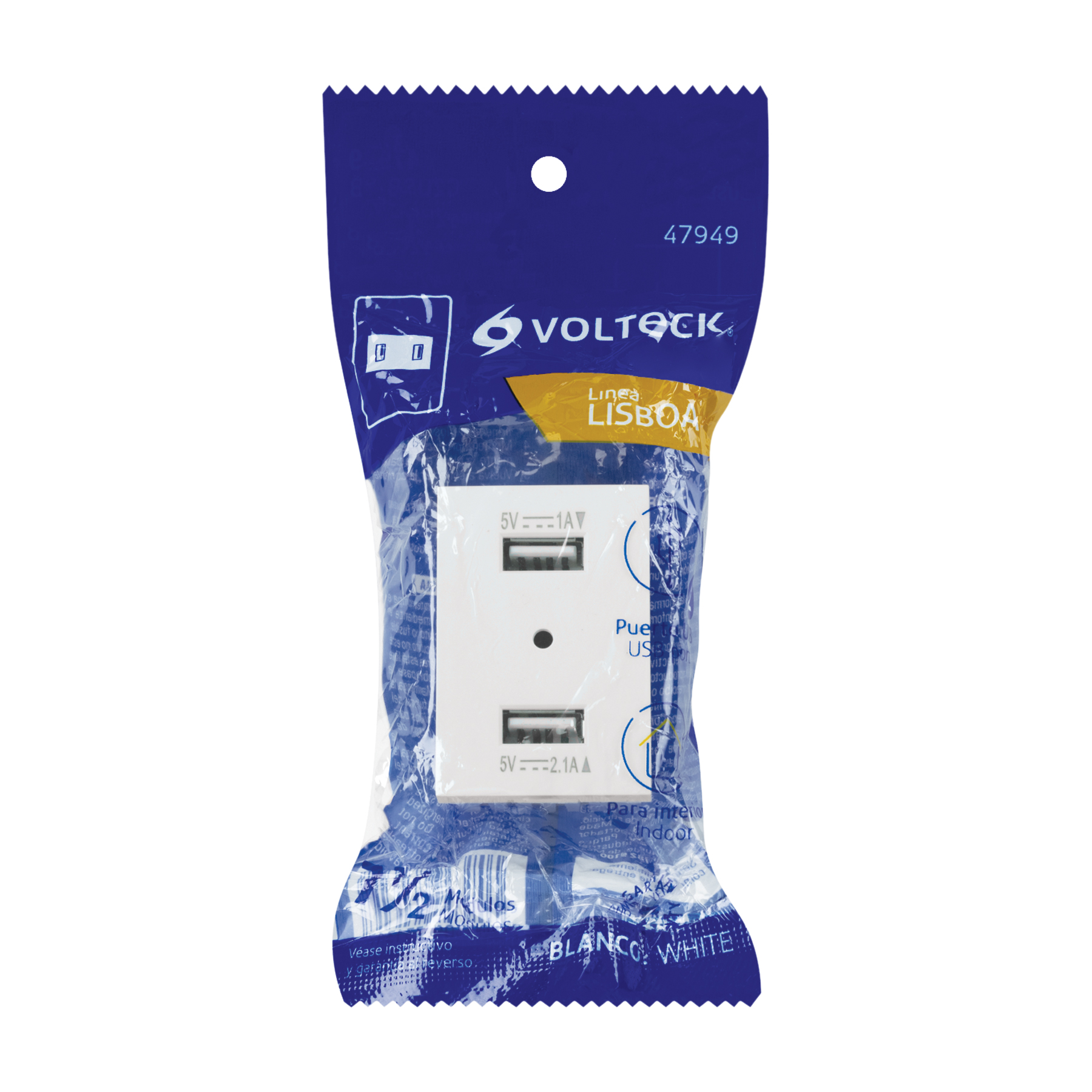 Toma con 2 puertos USB blanco de 1.5 módulos, línea Lisboa - Imagen 5