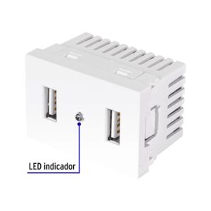 Toma con 2 puertos USB blanco de 1.5 módulos, línea Lisboa - Imagen 3