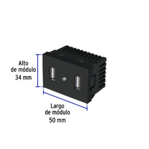 Toma con 2 puertos USB negro de 1.5 módulos, línea Lisboa - Imagen 4