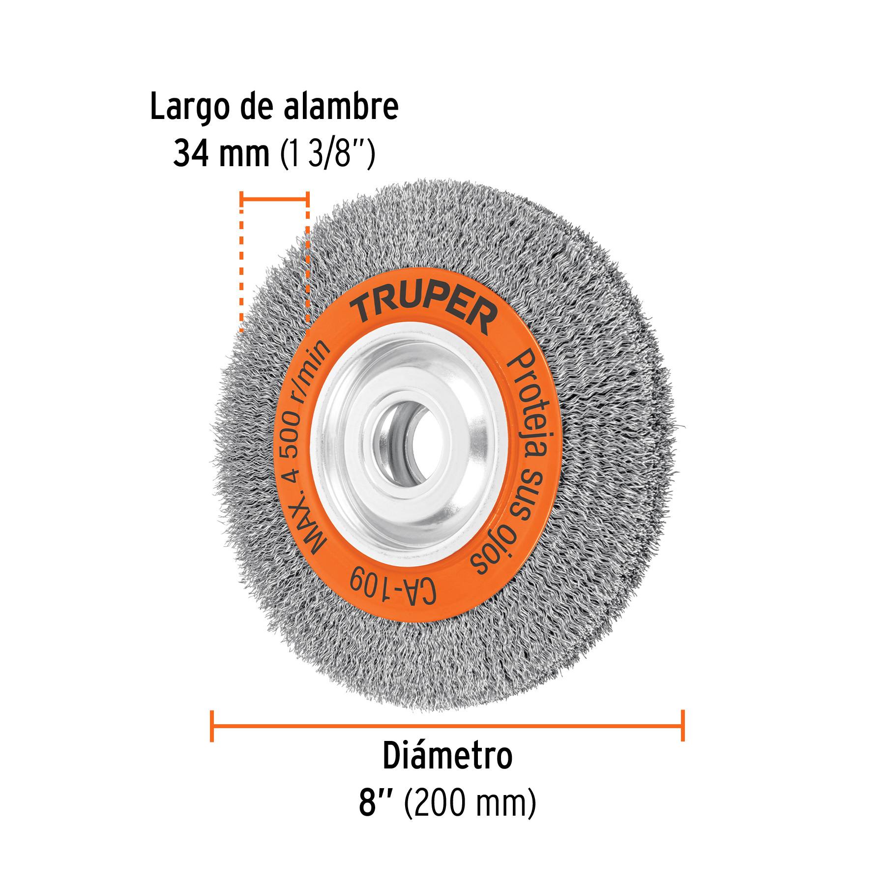 Carda alambre ondulado 8' x 1' para esmeril, TRUPER - Imagen 5