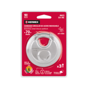 Candado circular acero inox, cilindro latón, 70 mm - Imagen 4