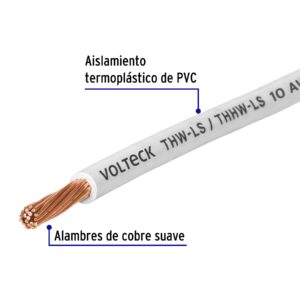 Carrete con 10 m de cable THHW-LS 10 AWG blanco, VOLTECK - Imagen 3