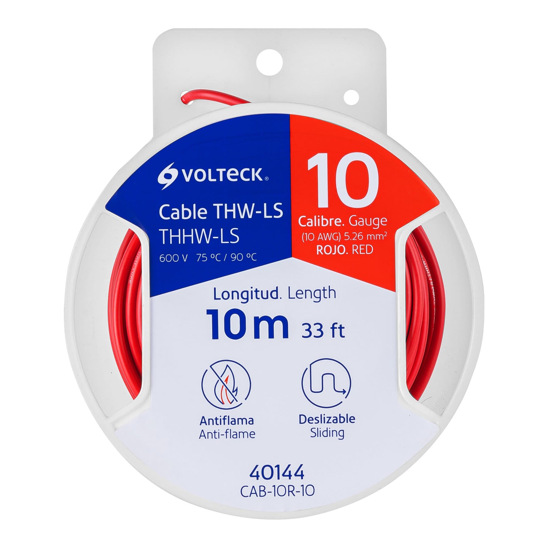 Carrete con 10 m de cable THHW-LS 10 AWG rojo, VOLTECK - Imagen 2
