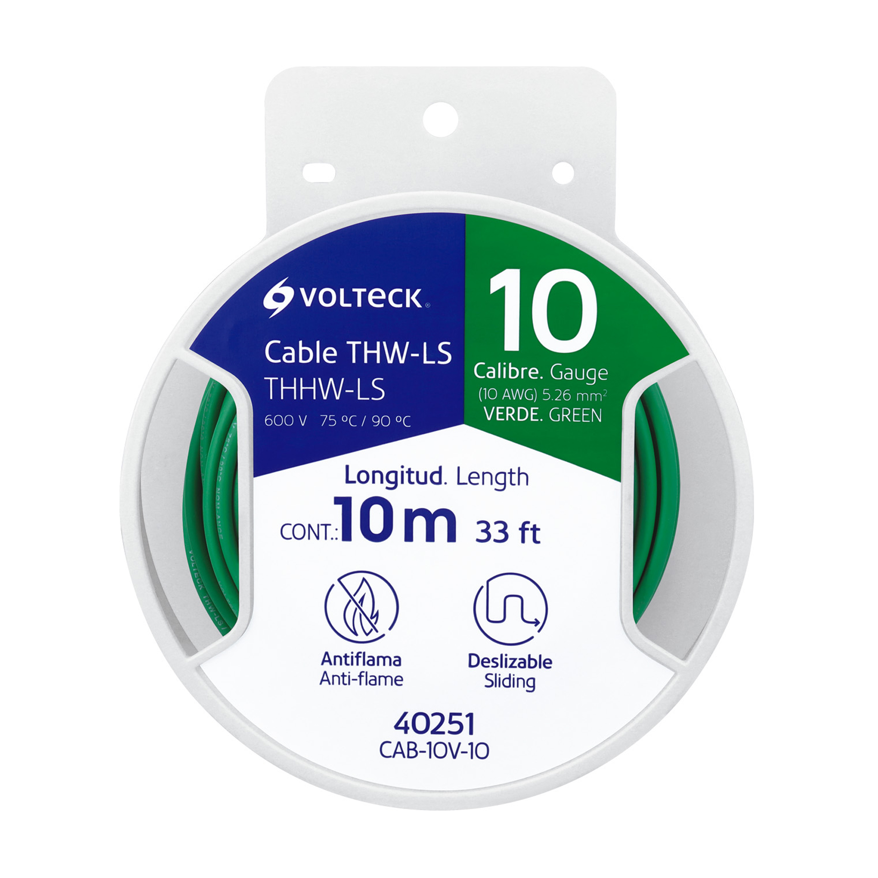 Carrete con 10 m de cable THHW-LS 10 AWG verde, VOLTECK - Imagen 2