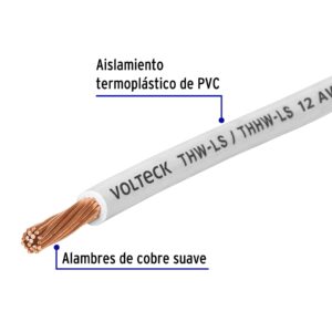 Rollo de 100 m de cable THHW-LS 12 AWG blanco, VOLTECK - Imagen 3