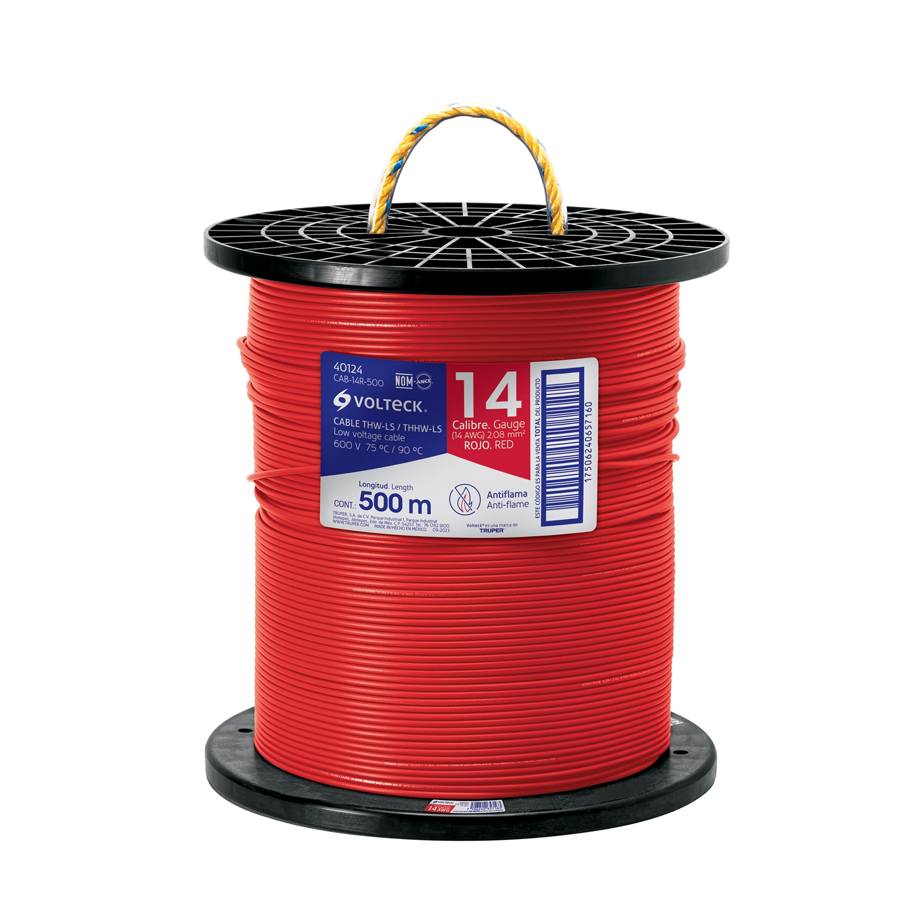 Metro de cable THHW-LS 14 AWG rojo en carrete de 500 m - Imagen 2
