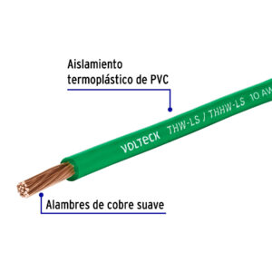 Carrete con 25 m de cable THHW-LS 14 AWG verde, VOLTECK - Imagen 3