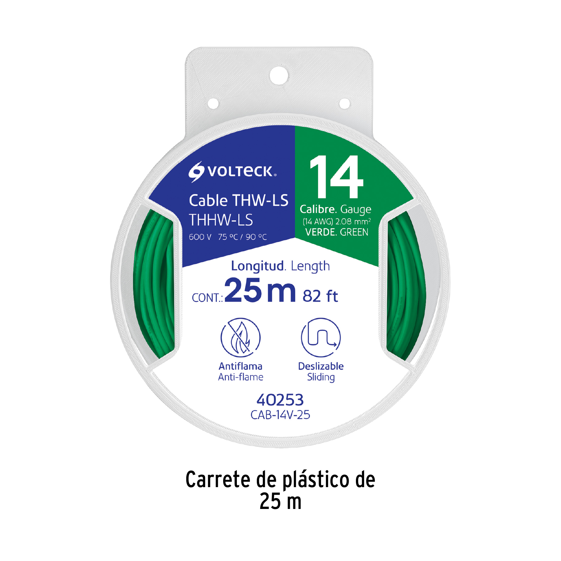 Carrete con 25 m de cable THHW-LS 14 AWG verde, VOLTECK - Imagen 4