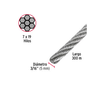 Metro de cable flexible 3/16' de acero 7x19 hilos, 300 m - Imagen 4