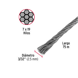 Metro de cable flexible 3/32' de acero 7x19 hilos, 75 m - Imagen 3