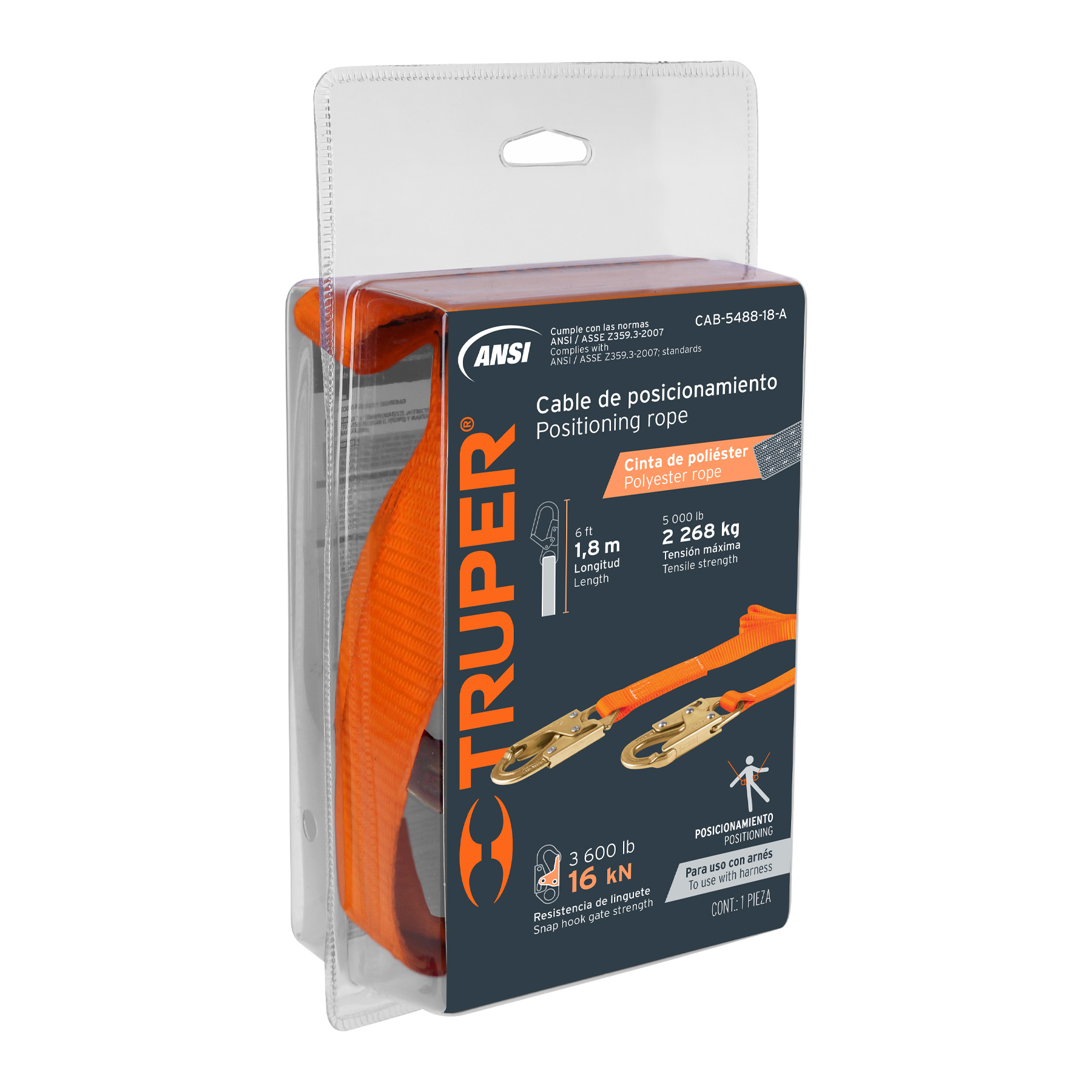 Cable de posicionamiento de 1.8 m cinta de poliéster, ANSI - Imagen 4