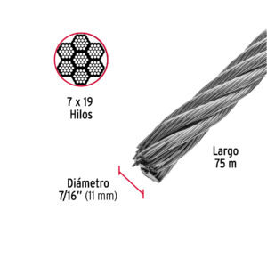 Metro de cable flexible 7/16' de acero 7x19 hilos, 75 m - Imagen 4