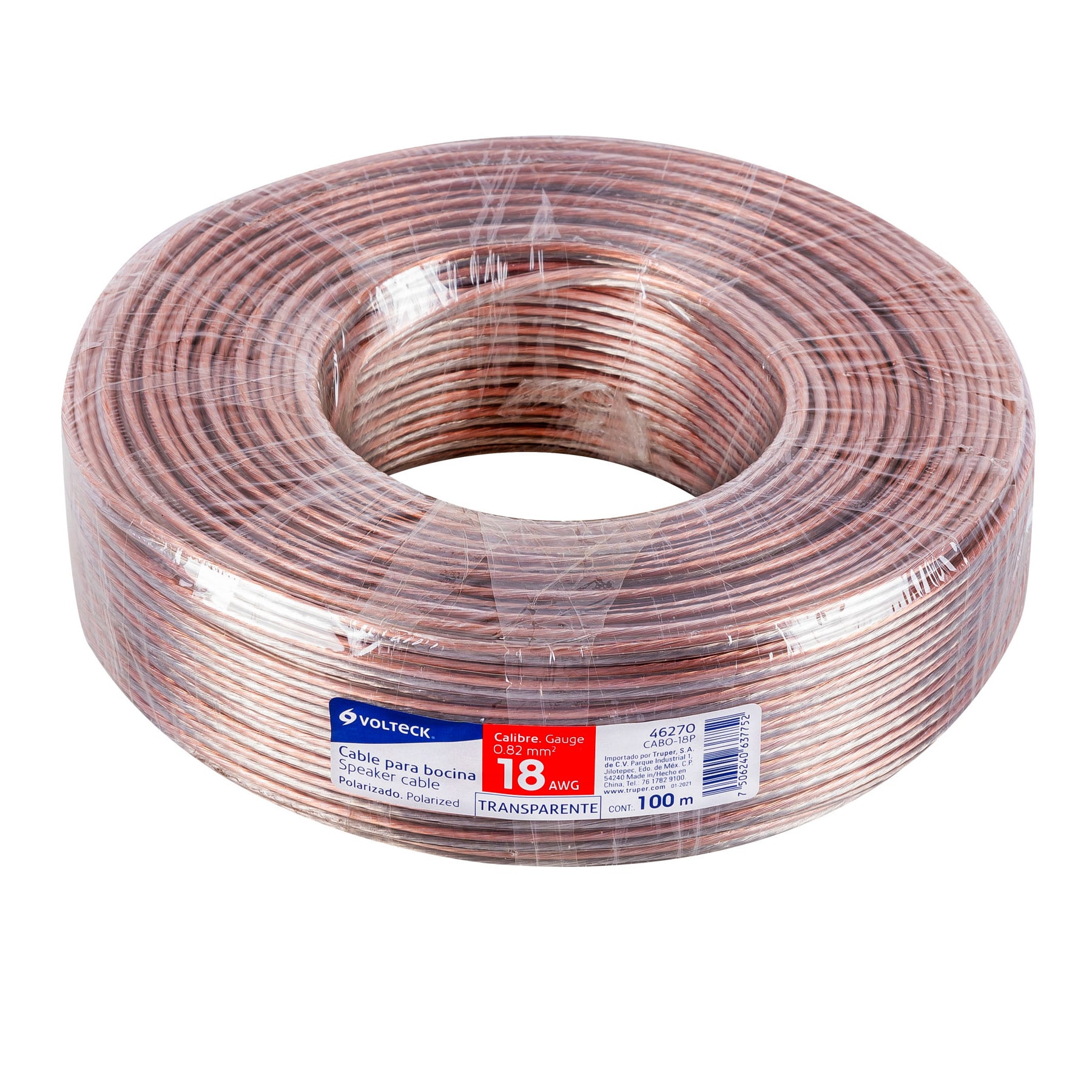 Rollo de 100 m cable polarizado transparente p/bocina 18 AWG - Imagen 6