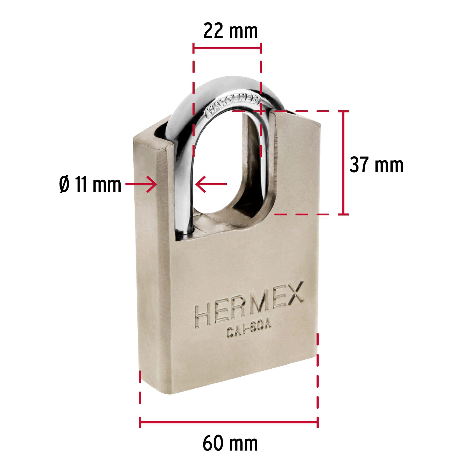 Candado de acero 60 mm con coraza, llave de disco, HERMEX - Imagen 6