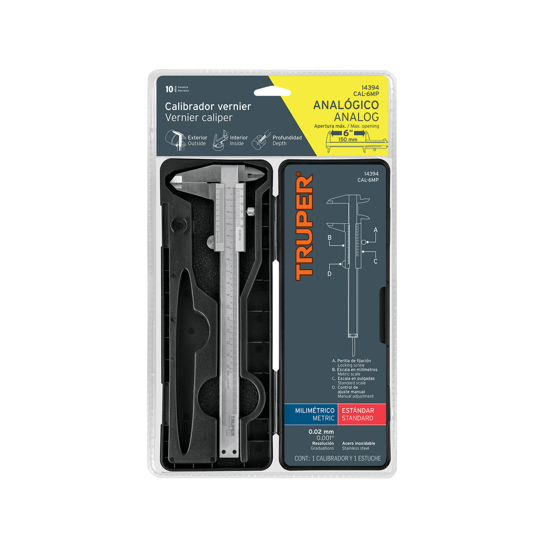 Calibrador vernier analógico 6', acero inox, std y mm,TRUPER - Imagen 4