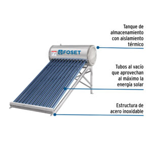 Calentador solar de agua, 12 tubos, 150L, 4 personas, FOSET - Imagen 3