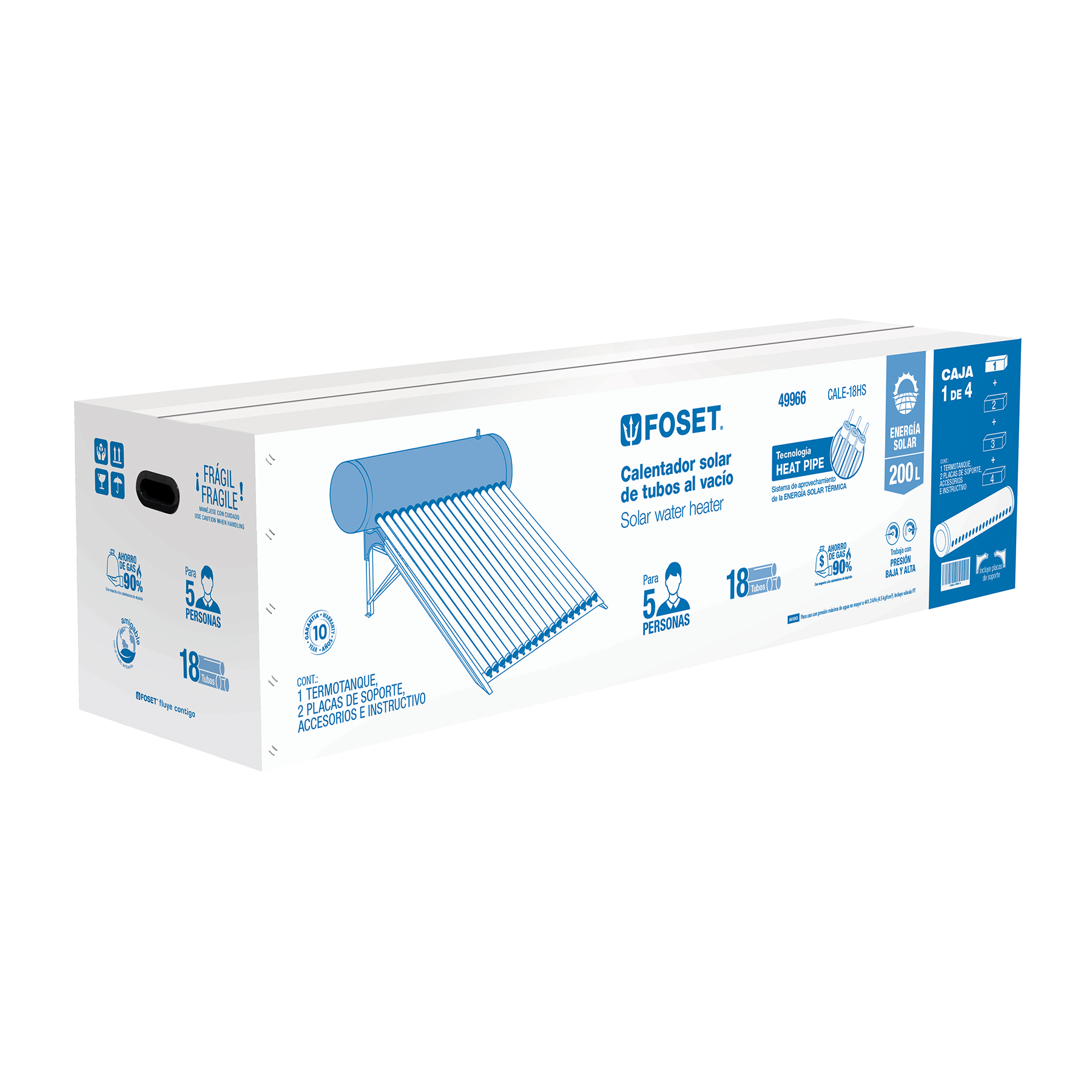 Calentador solar HeatPipe, 18 tubos, 200L, 5 personas, FOSET - Imagen 10
