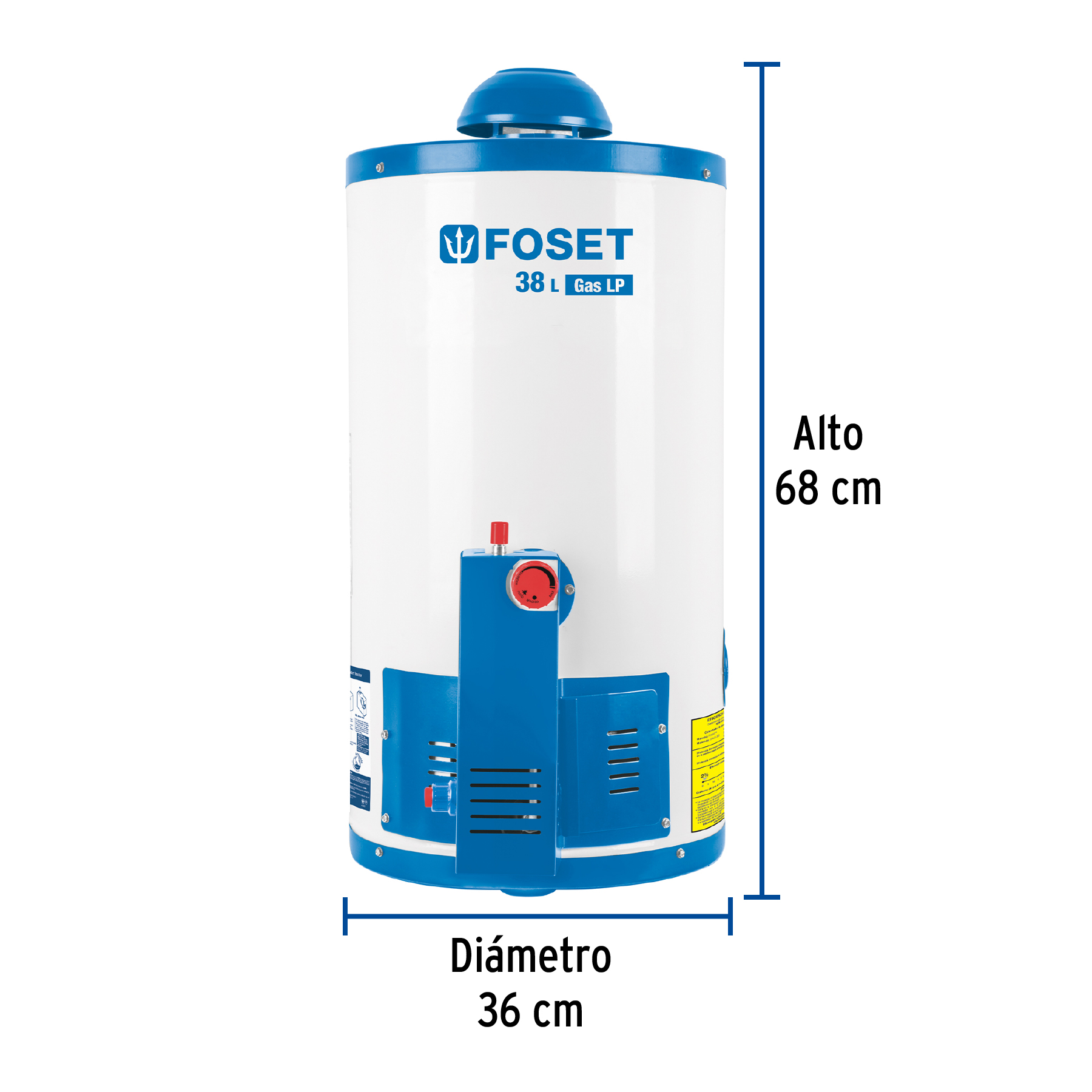 Calentador de depósito, 38L, 1 servicio, gas LP, FOSET - Imagen 3