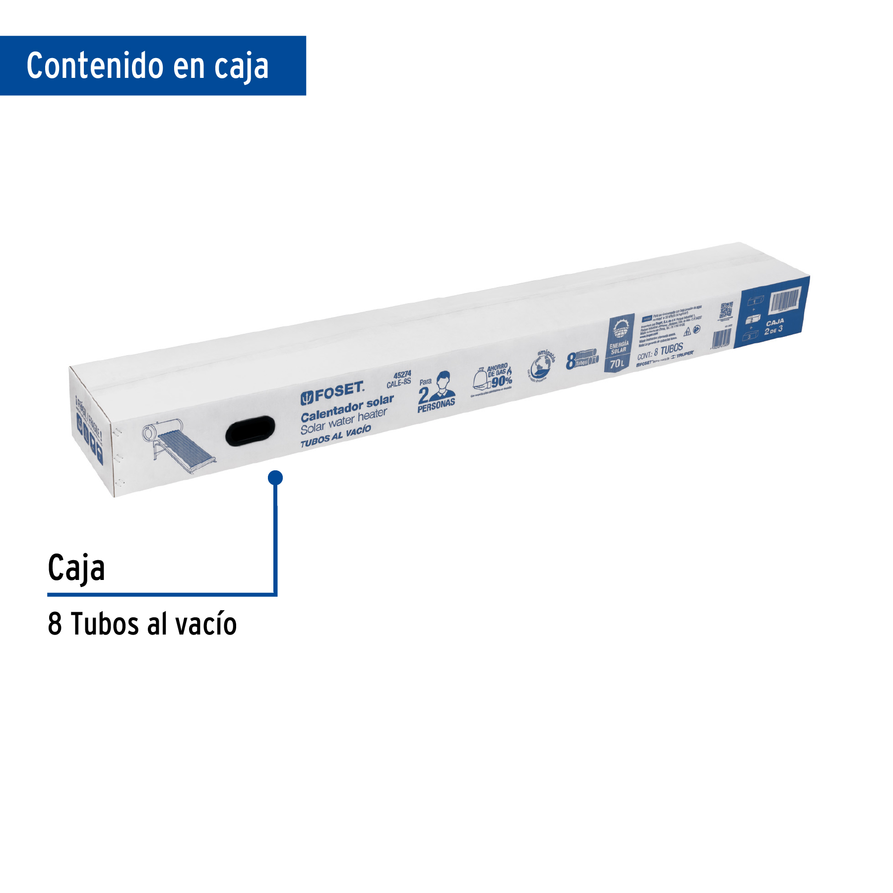 Caja c/8 tubos p/calentador solar CALE-8S, FOSET - Imagen 3
