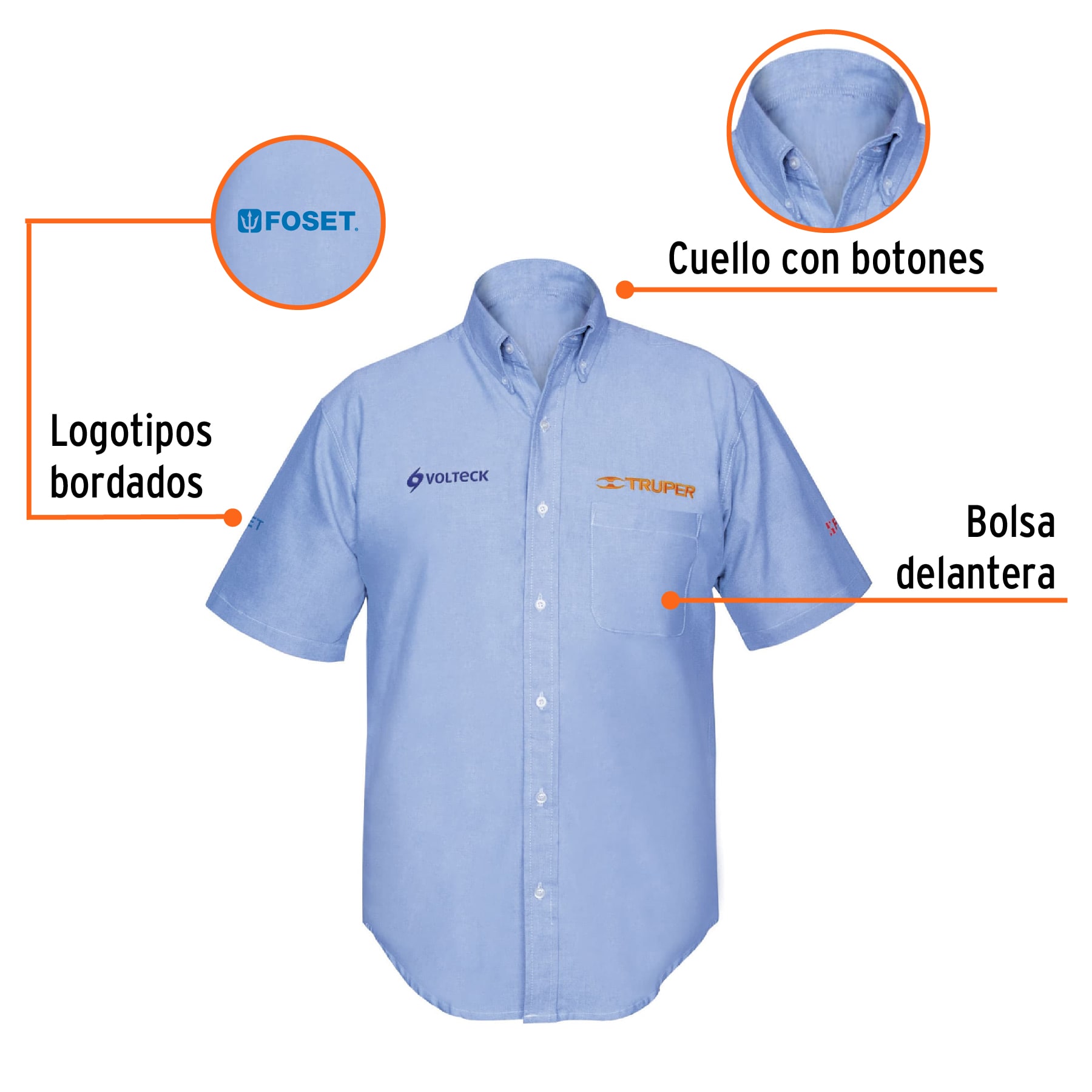Camisa manga corta para hombre, azul, EEG, TRUPER - Imagen 3